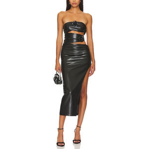 Lovers And Friends 'Sabine' Black Faux Leather Midi Dress Size S